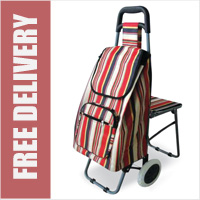 Lifemax Leisure 2 Wheel Shopping Trolley with Seat Red/Multi Striped